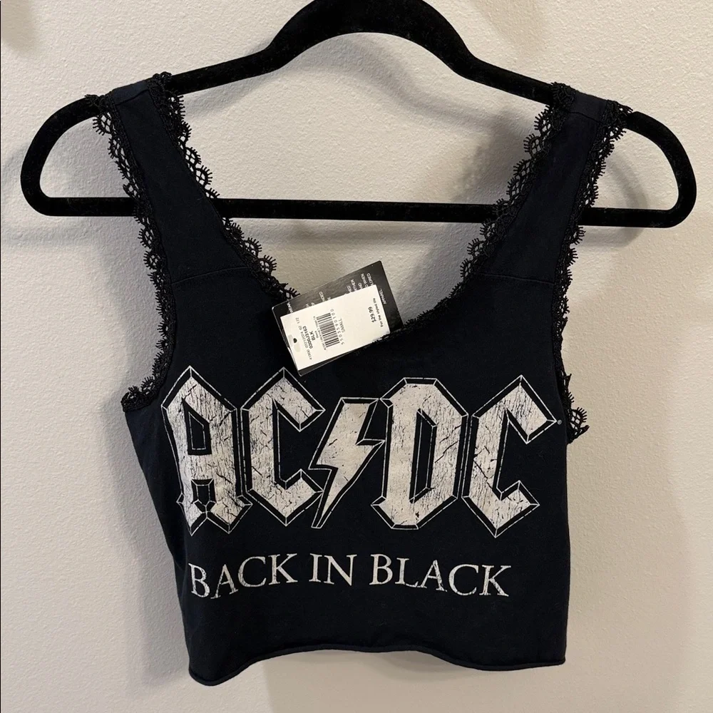 AC/DC Black Lace-Trim Logo Crop Top - Picture 1 of 5